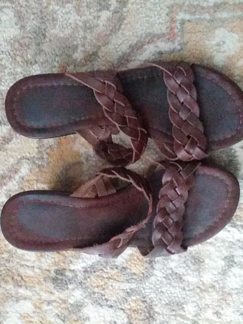 Predictions Brown Wedge Sandals Leather Braided Straps 3.25" Heel Sz 6 W Y2k Vtg